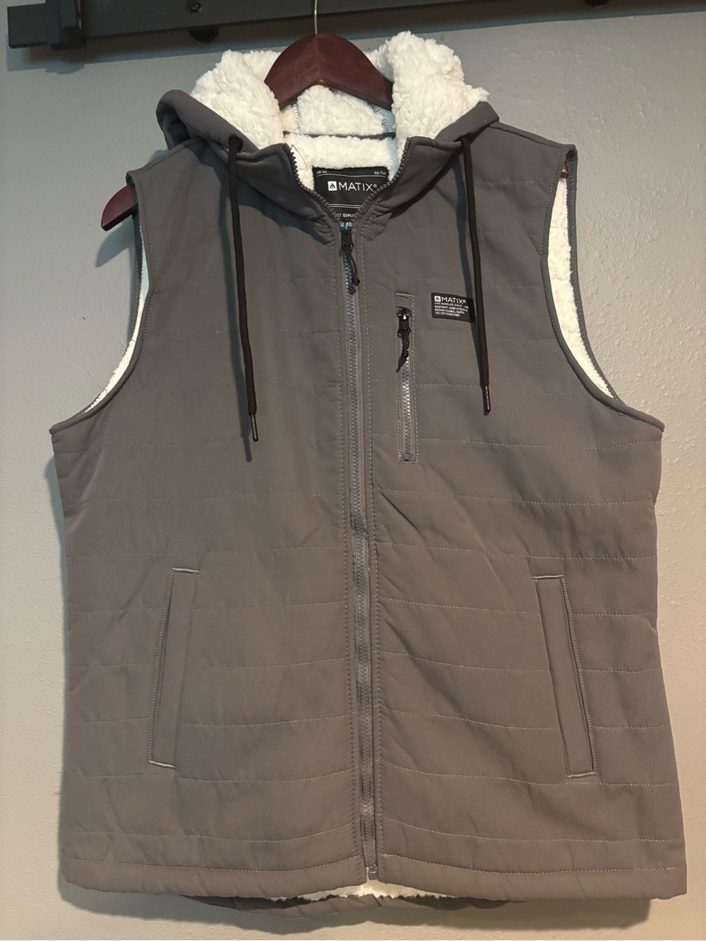 Matix Gray Quilted Hooded Vest with White Sherpa Lining